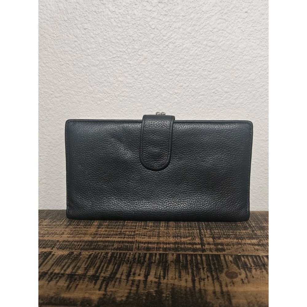 Guang Tong Black Pebbled Genuine Leather Wallet Kiss Clasp Classic Classy